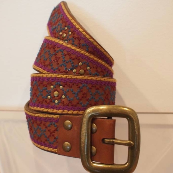 LUCKY BRAND Embroidered Suede Leather Belt sz M main image 7